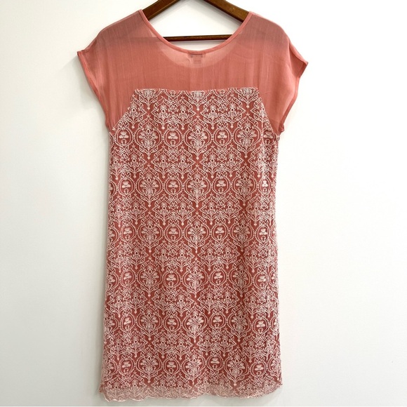 Sundance Embroidered Pink Short Sleeve Rose Palace Shift Dress Size Medium - Picture 4 of 11